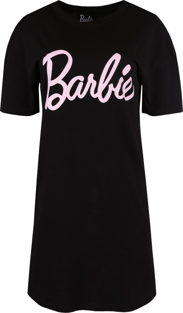 Barbie - Damesnachthemd, Zwart, Katoen, met Korte Mouwen / L