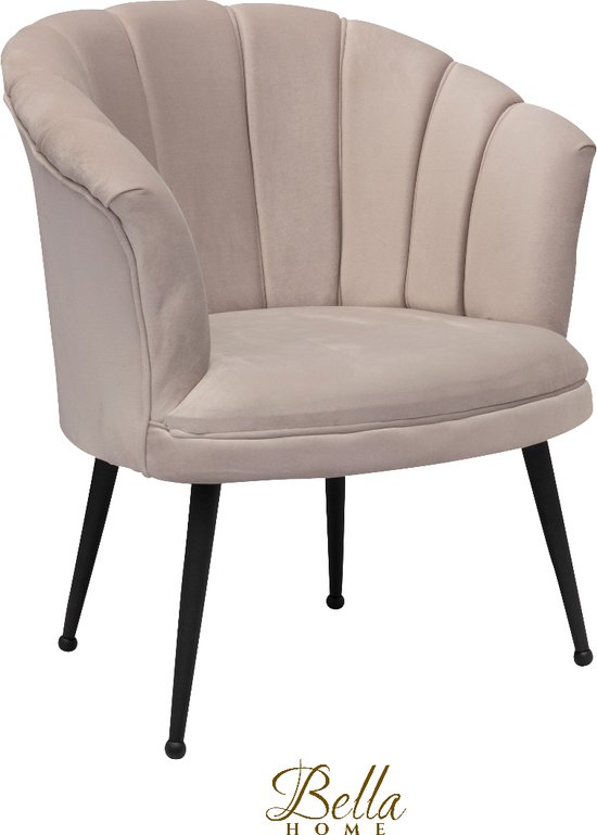 Bella Home Mila - Fauteuil - Velvet - Schelp - Creme met zwarte poten