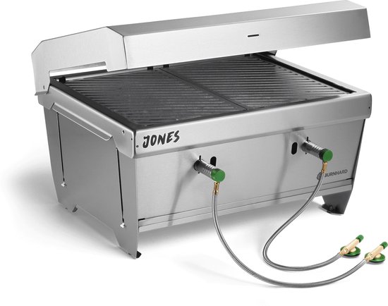 Burnhard Inklapbare 2-Branders Gasbarbecue, 6,4 kW - 500Â°C - RVS - Incl. tas en multitool - Jones met Deksel
