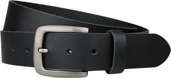 Fana Belts Leren Riem Zwart - Taillemaat 120 - Lederen heren riem - Zilveren gesp - Glad leer - Casual riem