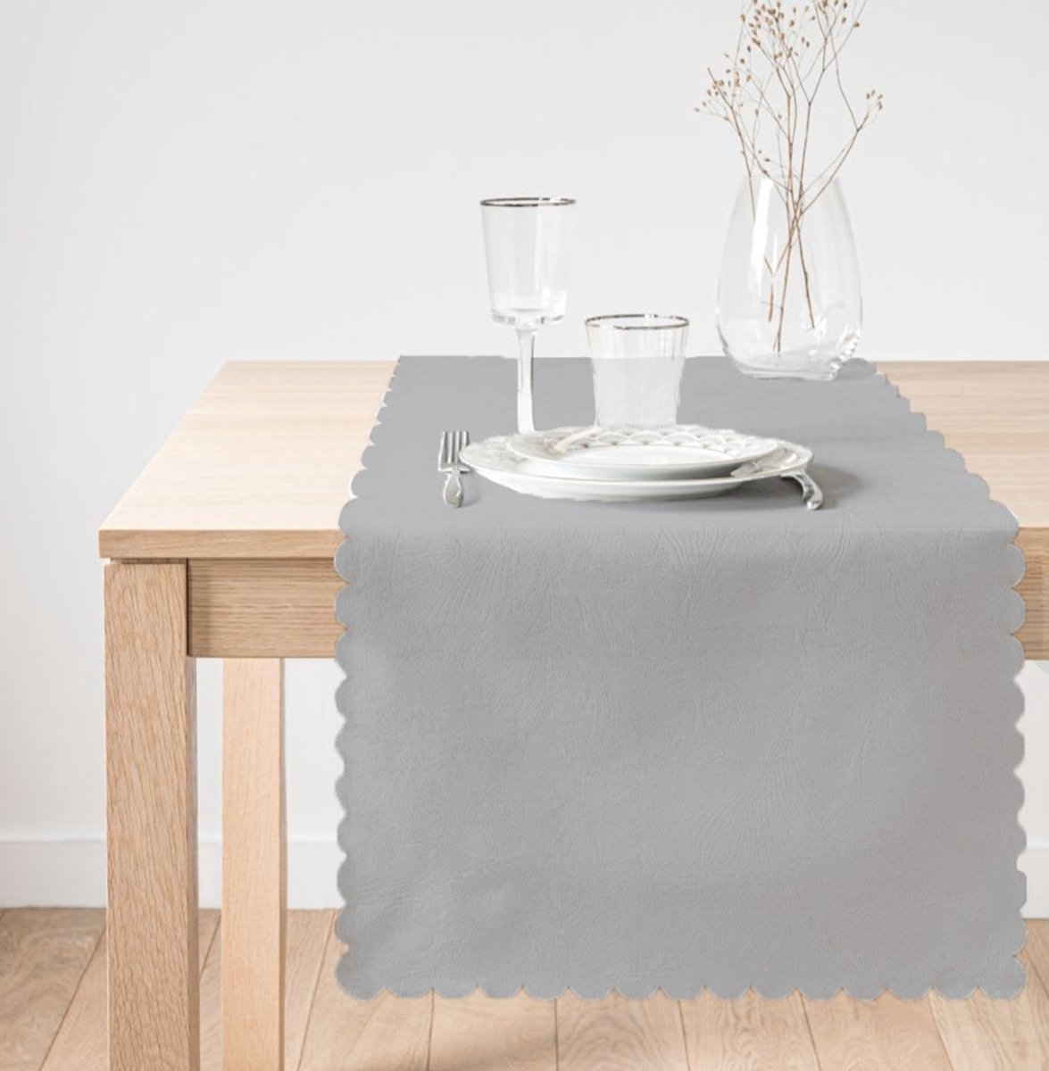 Velvet textiel Tafelloper 45x135cm - Effen grijs - Runner