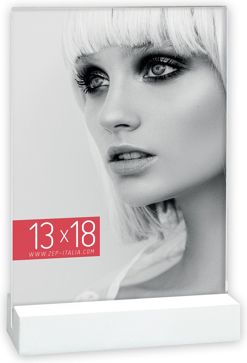 Zep Acryl Fotolijst Dresda voor foto 10x15 met houten standaard wit - EQ46WH