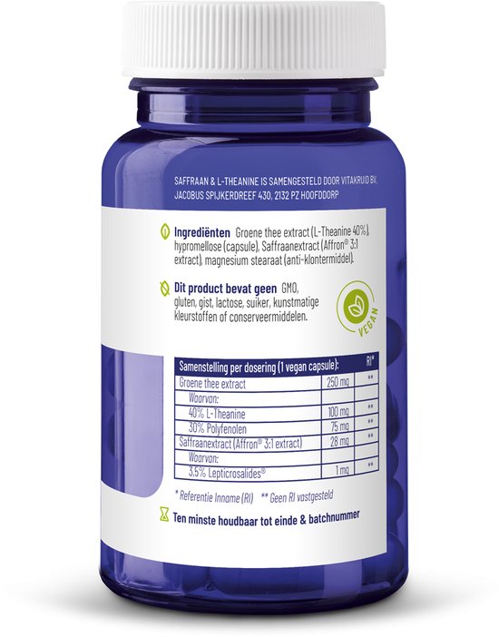 Vitakruid - Saffraan & L-Theanine - 30 vegicaps -Aminozuur - Vitakruid