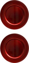 2x stuks diner borden/onderborden rood glimmend 33 cm