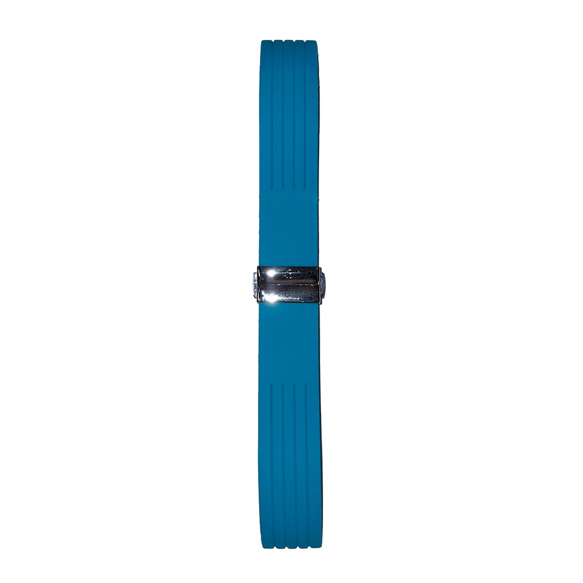 Horlogeband - 20mm - Blauw - Effen silicone band met lijnen - Roestvrijstalen gesp