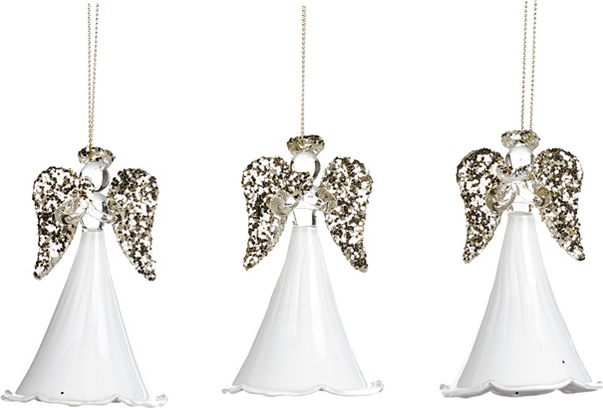 Goodwill Kerstbal-Engel Glas Wit 11 cm  Voordeel Ass. Per 3 Stuks