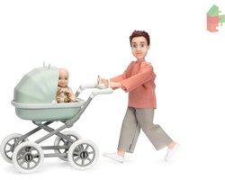 Lundby Set - Speelfiguur Man Met Kinderwagen En Baby
