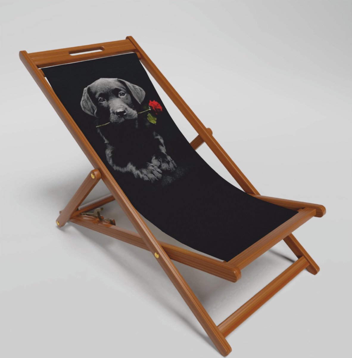 Strandstoel-bedrukken - Strandstoel Inklapbaar Black Lab - Vouwstoel - Verstelbaar - Stof en FSC Acaciahout Hoge Kwaliteit