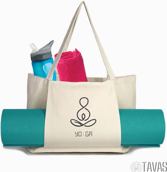 Tavas Katoenen Yoga tasje Draagtas Naturel 40x30 cm Tote Bag Tas Shopper Boodschappentas Schoudertas