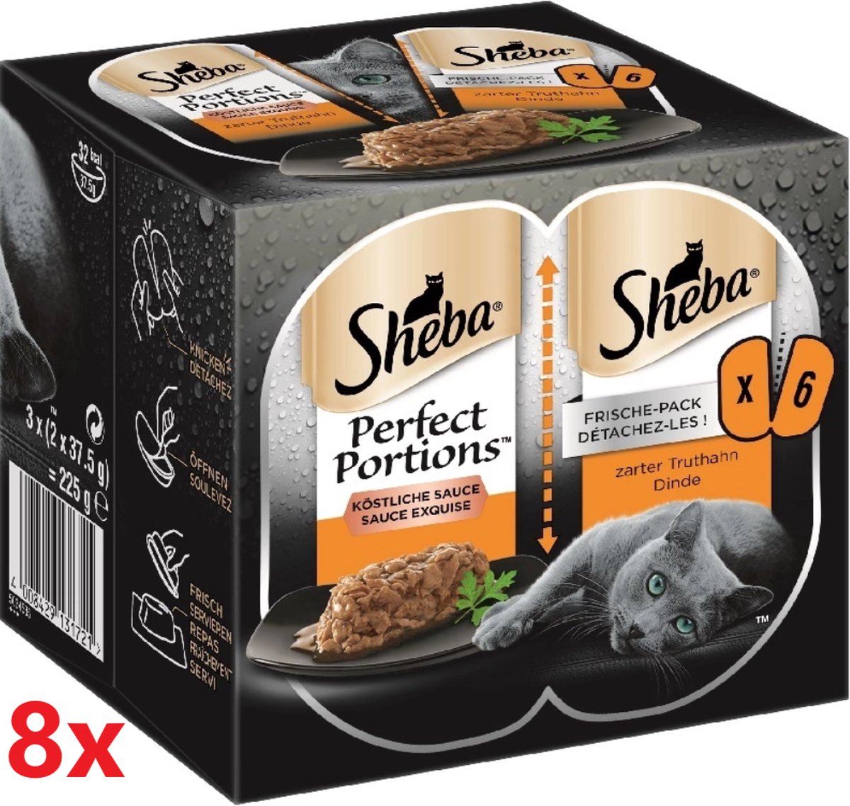 Sheba Sheba - Perfect Portions - Adult Paté Kalkoen - 8 verpakkingen van 3x2stuks