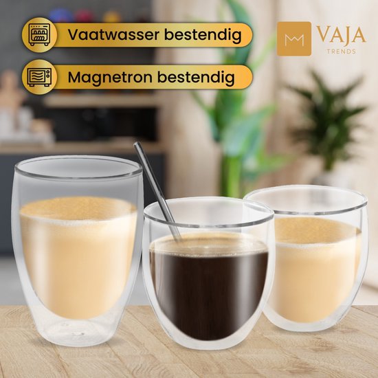 Verres à thé Trends Verres à thé à double paroi avec cuillère - Set de Verres à café - 250 ml - 4 pièces - Verres à Cappuccino - Verre à thé à double paroi