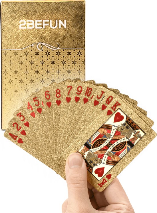 2BEFUN® Luxe Waterdichte Goude Speelkaarten - Kaarten - Kaartspel - Pokerkaarten - Drankspel - Kerst cadeau & Sinterklaas cadeau voor man en vrouw