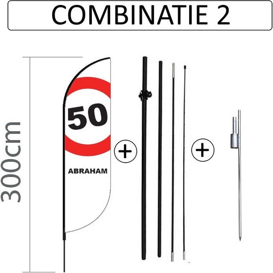 Proflag Beachflag Convex S-60 x 240 cm - Abraham 50 Jaar - Combinatie 2