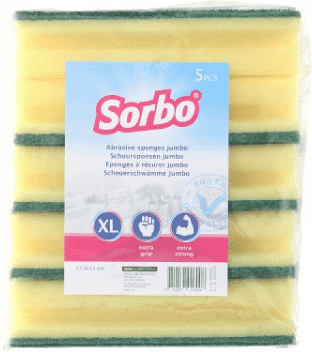 Goedkoopste Sorbo schuurspons / schoonmaakspons - 10x stuks - met groene schuurvlak - 17 x 10 x 5 cm - viscose - afwasaccessoires / schoonmaakartikelen