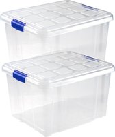 4x stuks opslagboxen/bakken/organizers met deksel 25 liter van 42 x 36 x 25 cm transparant plastic