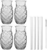 Set van 4x Cocktailglazen transparant 505 ml Pina Colada - Inclusief 4x glazen herbruikbare rietjes