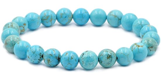 Bixorp Gems - Bracelet en pierres précieuses turquoise - Bracelets de perles de turquoise bleue polie - Cadeau pour homme et femme - Fabriqué naturellement