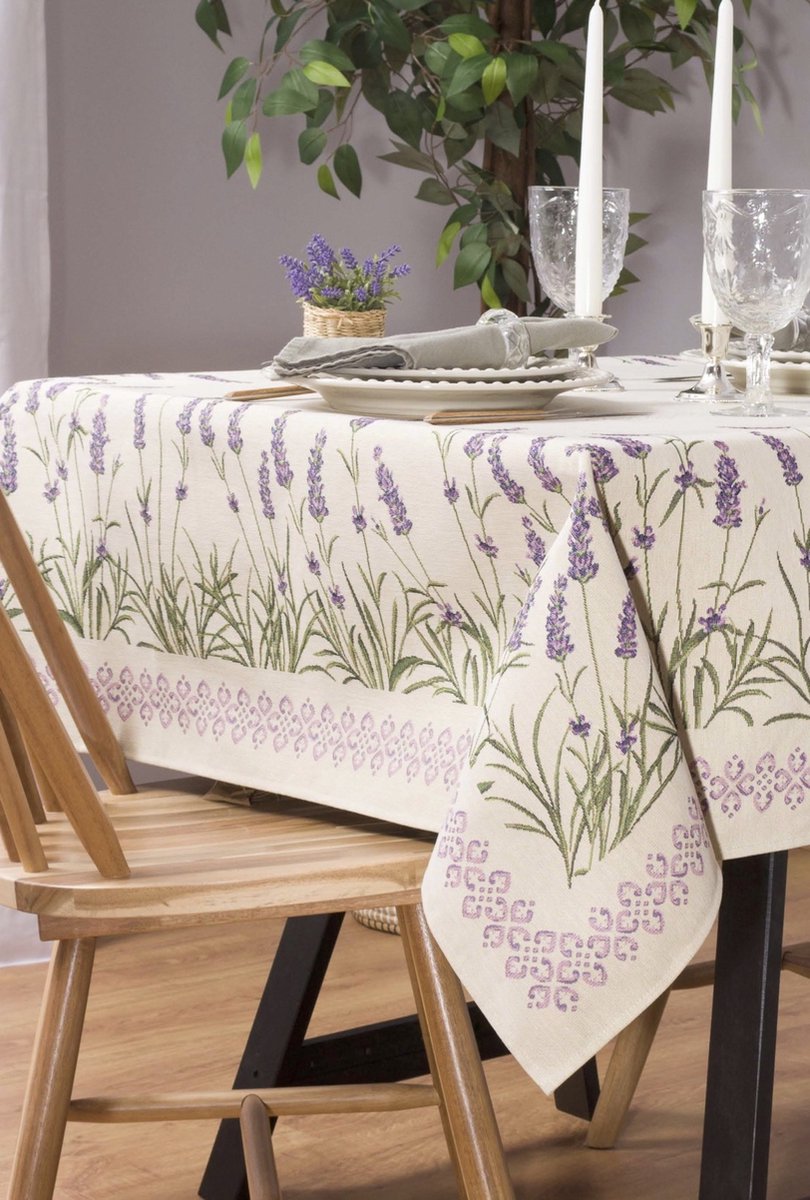 Tafelkleed - luxe gobelinstof - Lavanda - Lavendel - 140 x 260 cm
