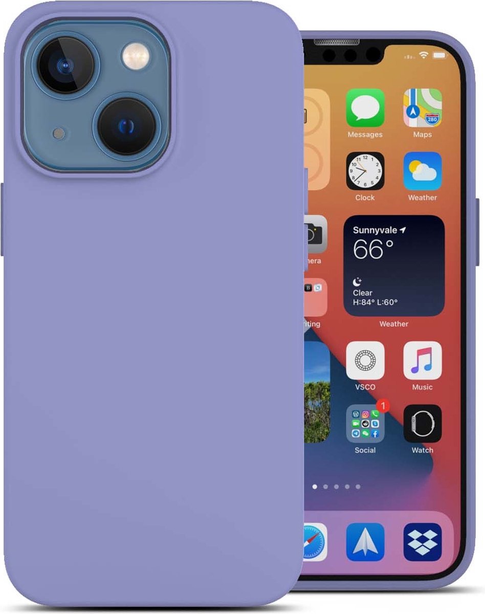 oTronica Geschikt voor iPhone 13 Mini hoesje siliconen backcver - Lavendel Paars