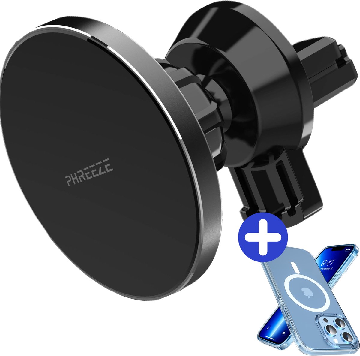 Telefoonhouders Auto Magneet + Magnetisch Hoesje iPhone 13 Pro Max - Draadloze Snellader Auto met Magneet