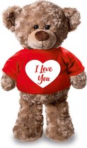 T-shirt peluche ours en peluche / ours en peluche avec coeur blanc I Love You - 24 cm - cadeau - Saint Valentin / anniversaire