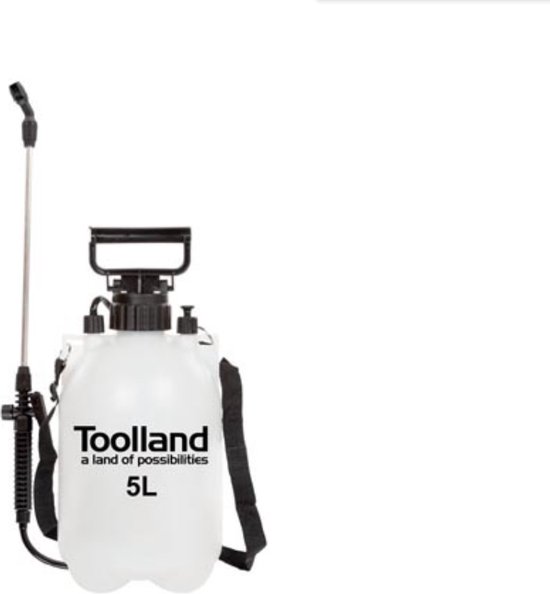 Foto: Toolland drukspuit sproeilans regelbare sproeikop niveau indicator draagriem 5 liter pompsysteem wit zwart