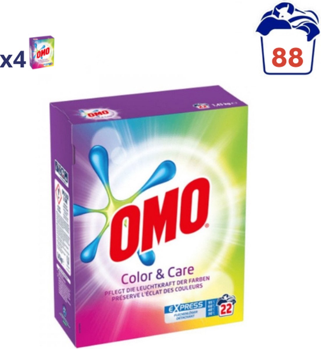OMO Color & Care Waspoeder - 4 x 1,43 kg (88 wasbeurten)