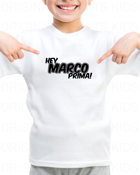 HEY MARCO PRIMA! unisex kids t-shirt – 140 - Wit - mouwen - Ronde hals -... |
