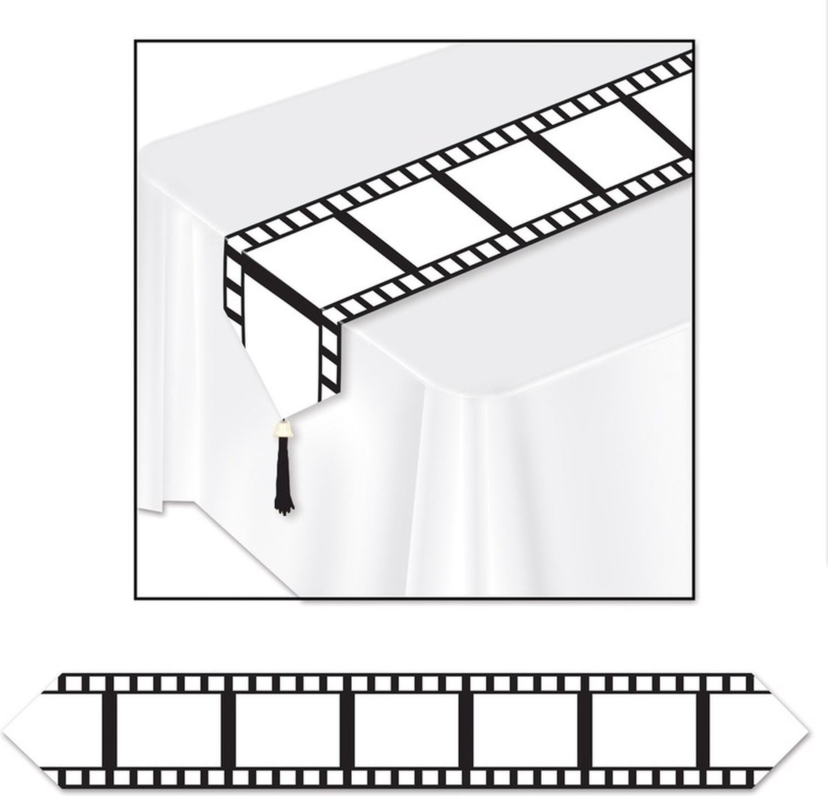 Filmstrip thema tafelloper - Hollywood thema - papier/plastic - 28 x 183 cm - versiering