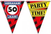 Abraham 50 jaar vlaggenlijnen waarschuwingsborden - 10 meter p/st - Feestartikelen/versiering
