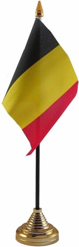 Vlag Belgie tafelvlaggetje - 10 x 15 cm - met gouden standaard - Hoogte 27 cm - landen supporters versiering