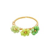 Adjustable ring with colorful flowers - Yehwang - Ring - One size - Goud/Groen