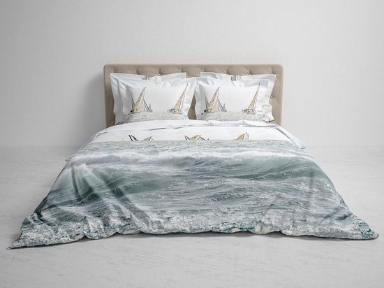 Heckett & Lane Rivas - Housse de couette - Double - 200x200 / 220 cm + 2 taies d'oreiller 60x70 cm - Wavy Blue