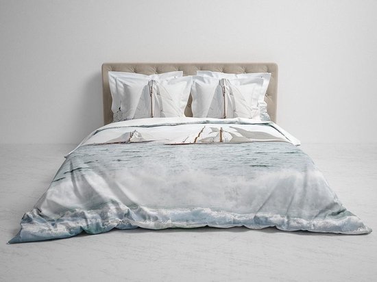 Heckett & Lane Rivas - Housse de couette - Double - 200x200 / 220 cm + 2 taies d'oreiller 60x70 cm - Wavy Blue