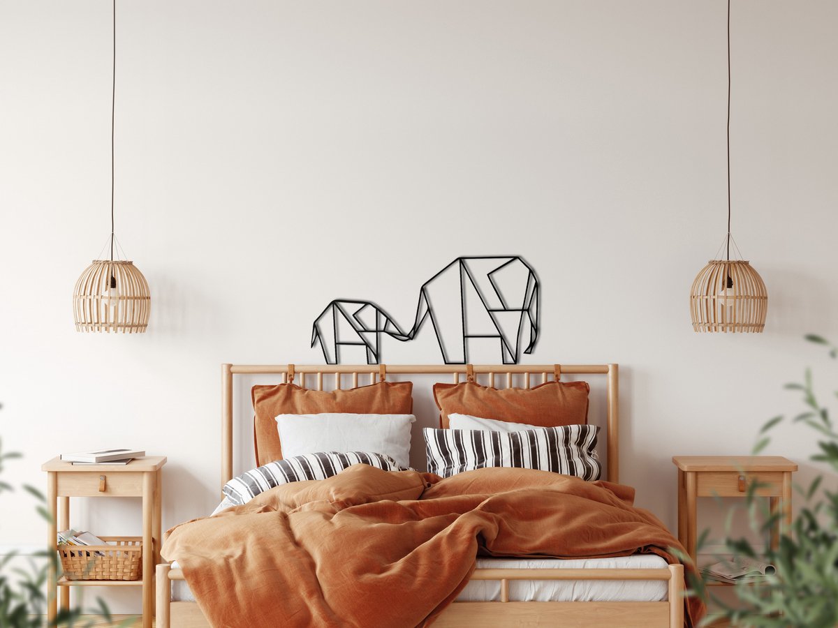 Wanddecoratie | Geometrische Olifantenfamilie   / Geometric Elephant Family | Metal - Wall Art | Muurdecoratie | Woonkamer |Zwart| 46x23cm
