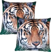 2x Woon sierkussen tijger print 40 x 40 cm - Dierenkussen - Woonaccessoires