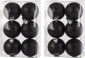 12x Zwarte kunststof kerstballen 6 cm - Glitter - Onbreekbare plastic kerstballen - Kerstboomversiering zwart