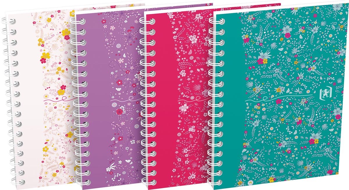 Oxford Floral softcover spiraalschrift, ft A6, 50 vel, geruit 5 mm, 4 geassorteerde designs 10 stuks