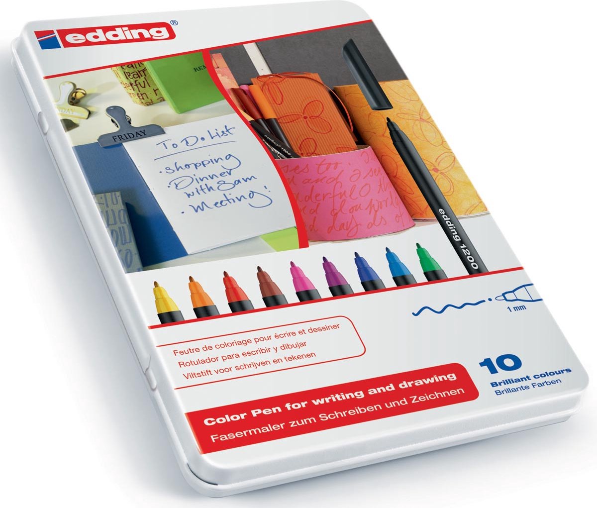 edding 1200 viltstift fijn - zwart rood blauw groen geel oranje bruin violet roze lichtblauw - set met 10 heldere kleuren - ronde punt 1mm - viltpunt voor tekenen en schrijven - voor school of mandala — afbeelding 8