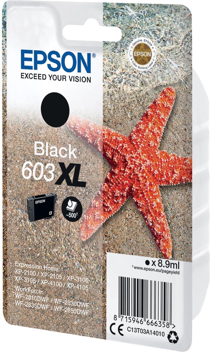 Epson inktcartridge 603 XL, 3,4 ml, OEM C13T03A14010, zwart 10 stuks