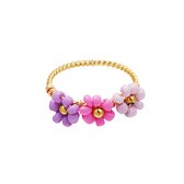 Adjustable ring with colorful flowers - Yehwang - Ring - One size - Goud/Roze