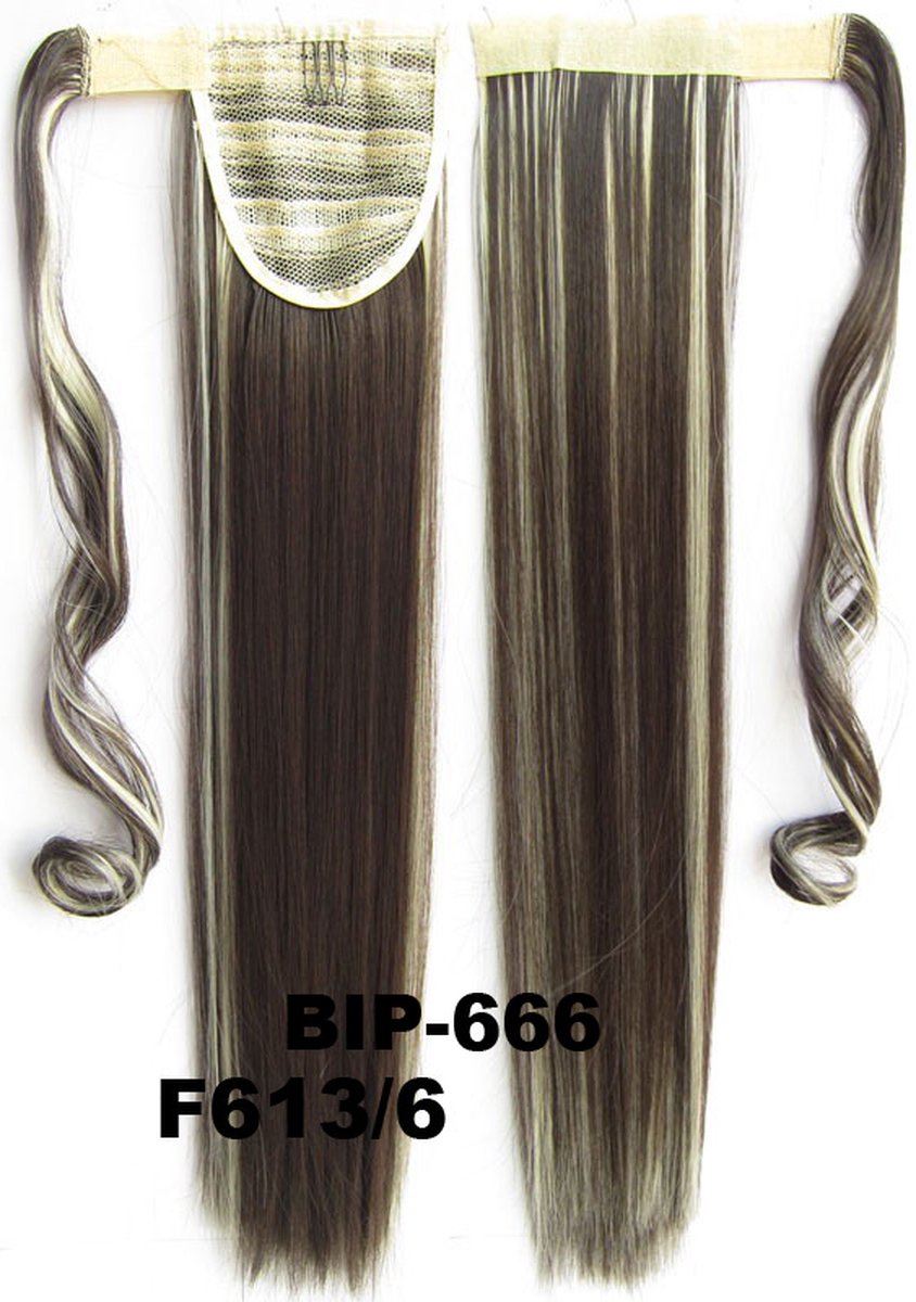 Wrap Around paardenstaart, ponytail hairextensions straight blond / bruin - F613/6