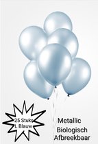 25 stuks Metallic Ballonnen Licht Blauw, 100 % Biologisch afbreekbaar, Verjaardag, Thema feest. Geboort, Gender reveal