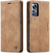 CaseMe - Hoesje geschikt voor Xiaomi 12 - Wallet Book Case - Magneetsluiting - Licht Bruin