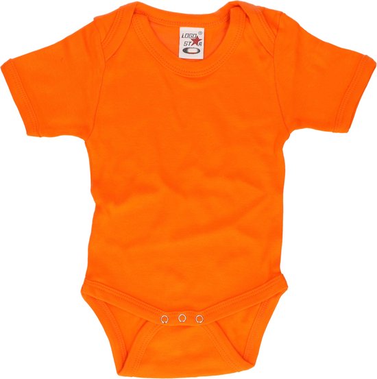 Barboteuse Logostar orange à manches courtes, avec col et boutons-pression.
