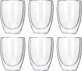 Krumble Koffie glas - Dubbelwandige glazen - Set van 6 - 300 ml - Koffieglazen - Theeglazen - Kopjes - Caffe latte glazen - Cappuccinoglazen - Vaatwasser bestendig - 8,8 x 8,8 x 11,5 cm