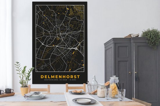 Peinture sur toile Delmenhorst - Or - Plan de ville - Plan d'étage - Carte - Allemagne - 120x180 cm - Décoration murale XXL