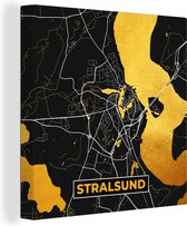 Canvas Schilderij Duitsland – Black and Gold – Stralsund – Stadskaart – Kaart – Plattegrond - 50x50 cm - Wanddecoratie