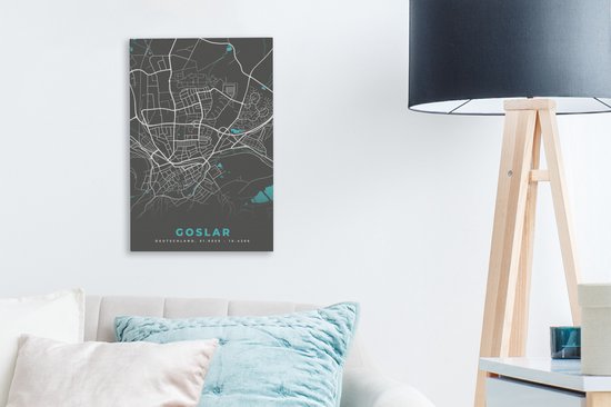 Canvas Schilderij Blauw – Duitsland – Plattegrond – Stadskaart – Kaart – Goslar - 20x30 cm - Wanddecoratie