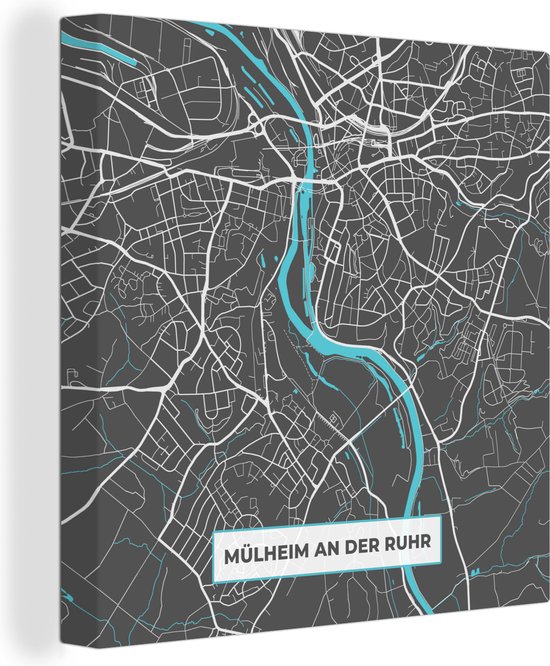 Canvas Schilderij Stadskaart – Plattegrond – Duitsland – Blauw – Mülheim an der Ruhr – Kaart - 20x20 cm - Wanddecoratie